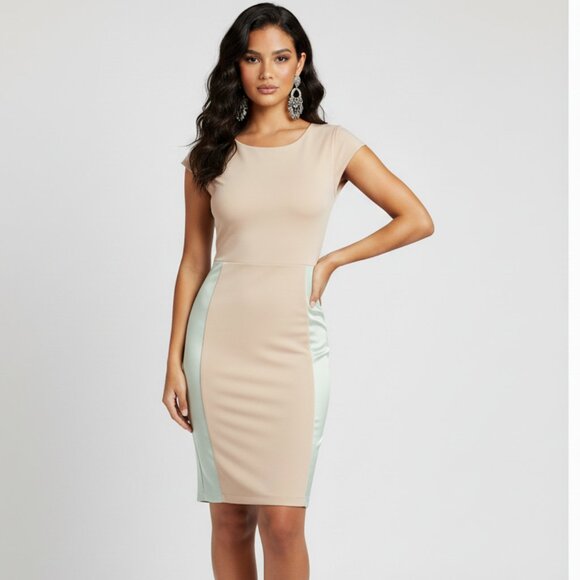 Aritzia Wilfred Mignonne Mini Dress Bodycon Stretch Short Sleeve colorblock XS - Picture 1 of 15